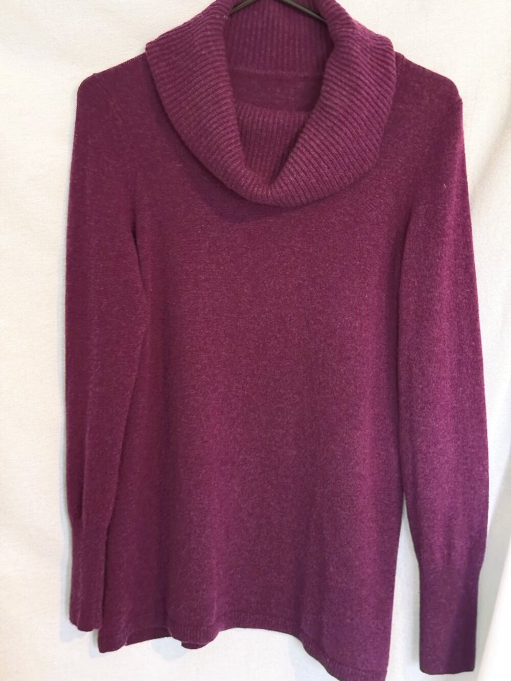 Burgundy Cowl Neck Turtle Neck Long Sleeves Side slit high low Sweater, Medium
